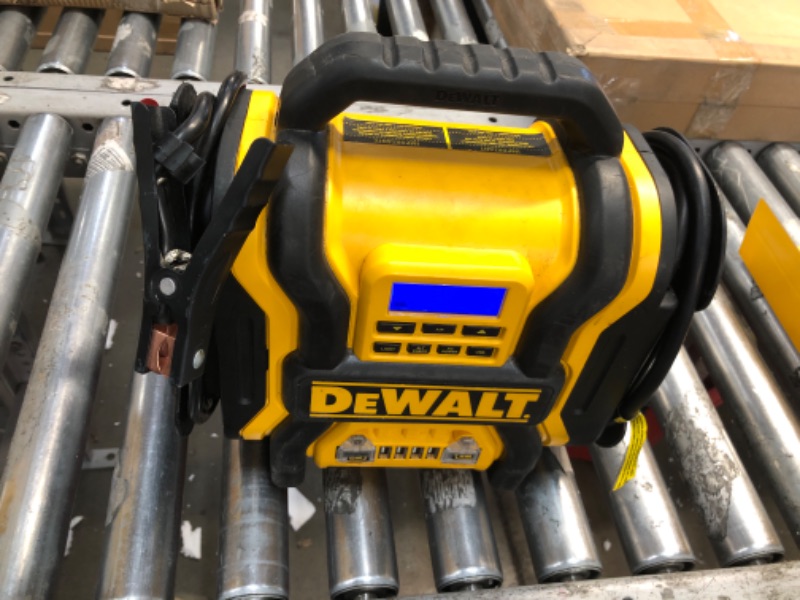 Photo 2 of DEWALT DXAEPS14 1600 Peak Battery Amp 12V Automotive Jump Starter/Power Station with 500 Watt AC Power Inverter, 120 PSI Digital Compressor, and USB Power , Yellow