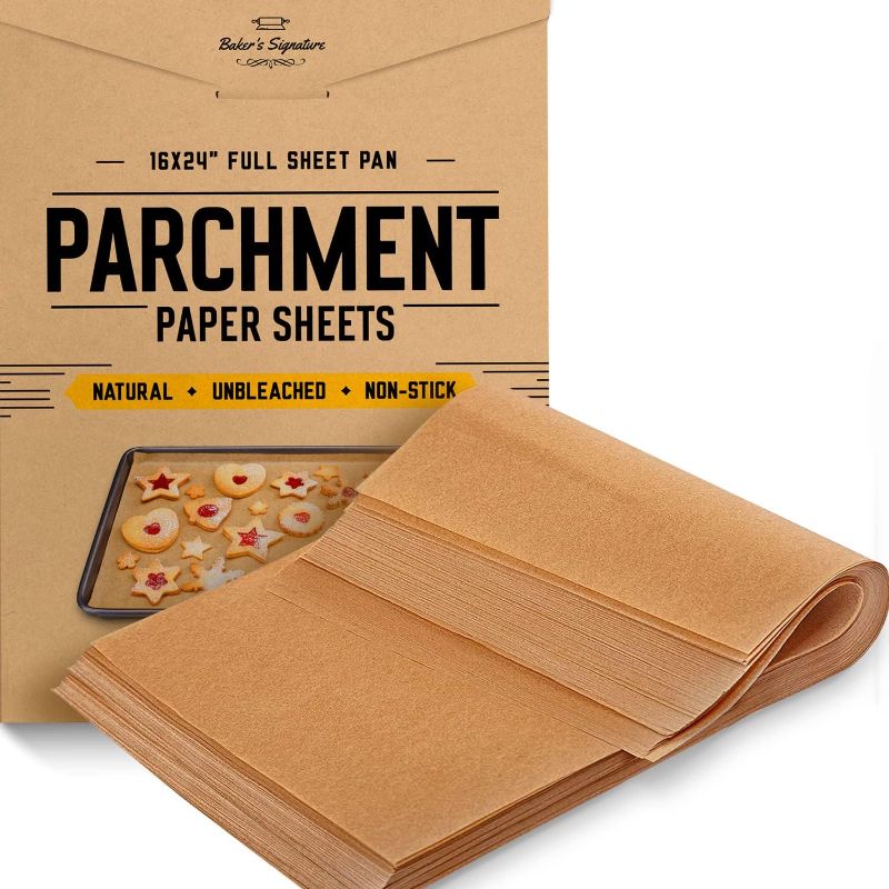 Photo 1 of [220 Sheets] Full Sheet Pan 16 x 24 Inch Parchment Paper Baking Sheets by Baker’s Signature | Precut Silicone Coated & Unbleached – Will Not Curl or Burn – Non-Toxic & Comes in Convenient Packaging