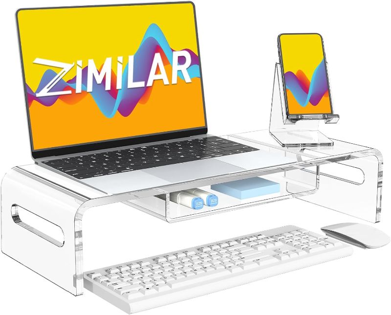 Photo 1 of **NONREFUNDABLE**DAMAGED**SEE NOTES**
Large Monitor Stand Riser with Phone Stand, Crystal Acrylic Monitor Stand with Keyboard Storage, Premium Clear Computer Stand Riser, Clear Acrylic Laptop Stand