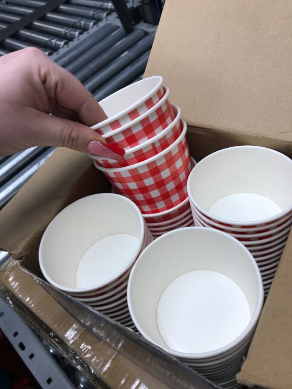 Photo 2 of 60 Pieces 9 oz Ice Cream Cups Dot Striped Gingham Snack Paper Cups Red Ice Cream Bowls Disposable Party Bowls Soup Cups Dessert Bowls Paper Yogurt Cups for Hot or Cold Food for Parties, BBQ, Events