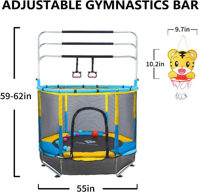 Photo 4 of (READ NOTES) Trampoline for Kids, 5FT Adjustable Toddler Trampoline, Indoor/Outdoor Mini Baby Trampoline with Enclosure Net, No-Gap Safe Design, Gifts for Boys & Girls
