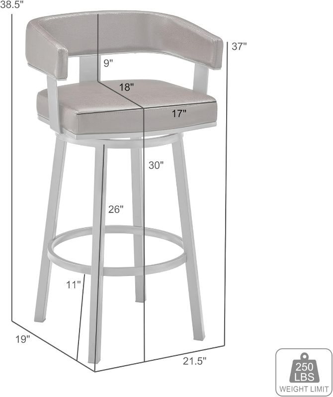 Photo 3 of (NON-REFUNDABLE) Armen Living Lorin 30" White Faux Leather and Brushed Stainless Steel Swivel Bar Stool 30" Bar Height White