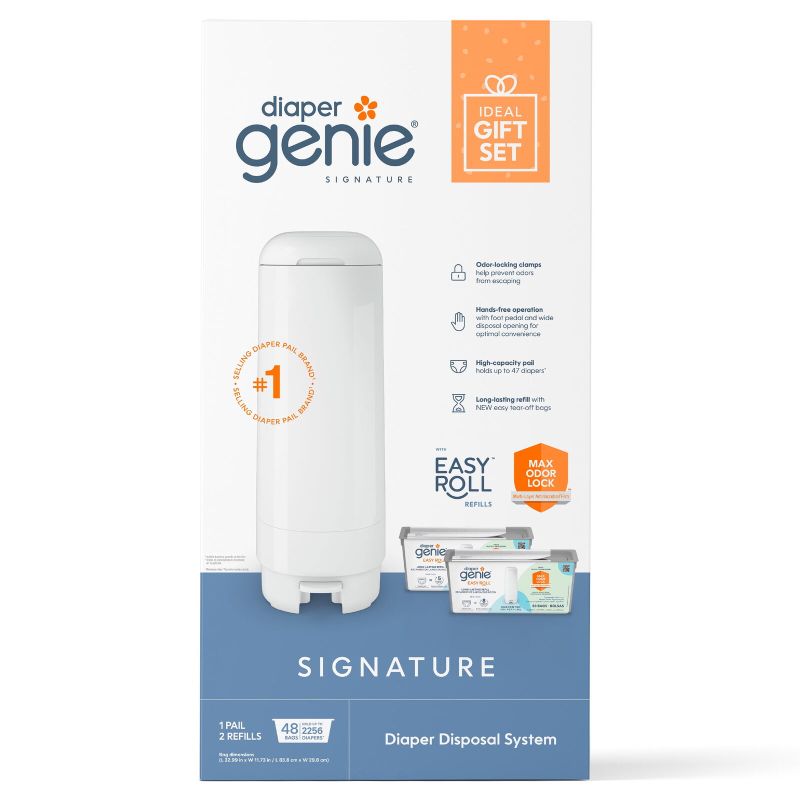 Photo 1 of Diaper Genie Signature Gift Set Pail with 48 Bags White

