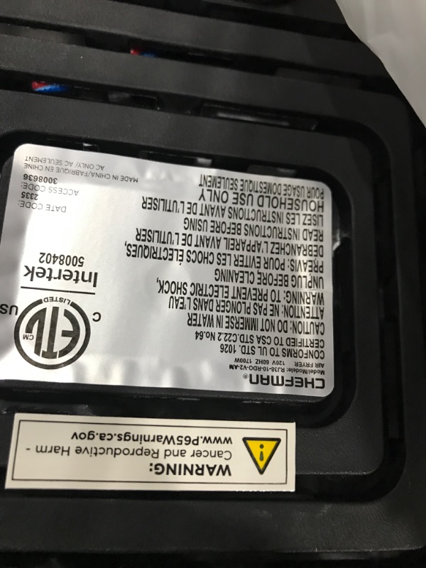 Photo 2 of **PARTS ONLY DOES NOT FUNCTION**
CHEFMAN Multifunctional Digital Air Fryer+ Rotisserie, Dehydrator, Black 10 QT Air Fryer