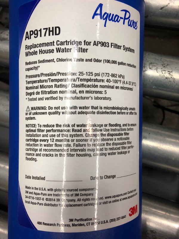 Photo 3 of 3M Aqua-Pure Whole House Sanitary Quick Change Replacement Water Filter AP917HD, For Aqua-Pure System AP903, Reduces Sediment, Chlorine Taste and Odor Replacement Cartridge Replacement