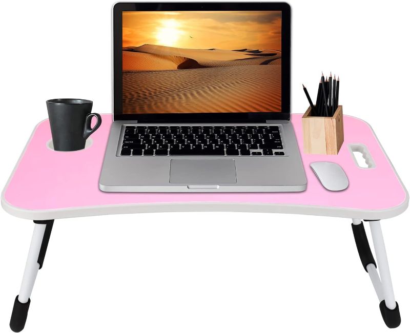 Photo 1 of 23"PINK LAP DESK WITH STORAGE DRAWER CUP HOLDER FOLDABLE LEGS
