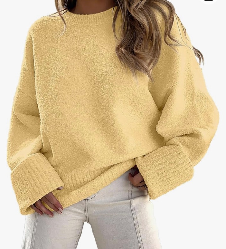 Photo 1 of Prinbara Women's Crewneck Long Sleeve Oversized Fuzzy Knit Chunky Warm Pullover Sweater Top. Medium