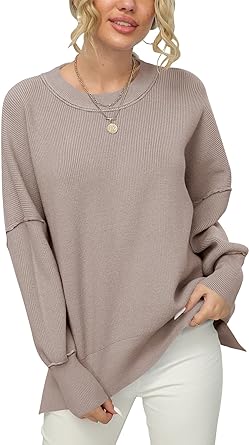 Photo 1 of MEDIUM
Prinbara Women's Long Sleeve Oversized Crew Neck Solid Color Side Slit Knit Pullover Sweater Tops