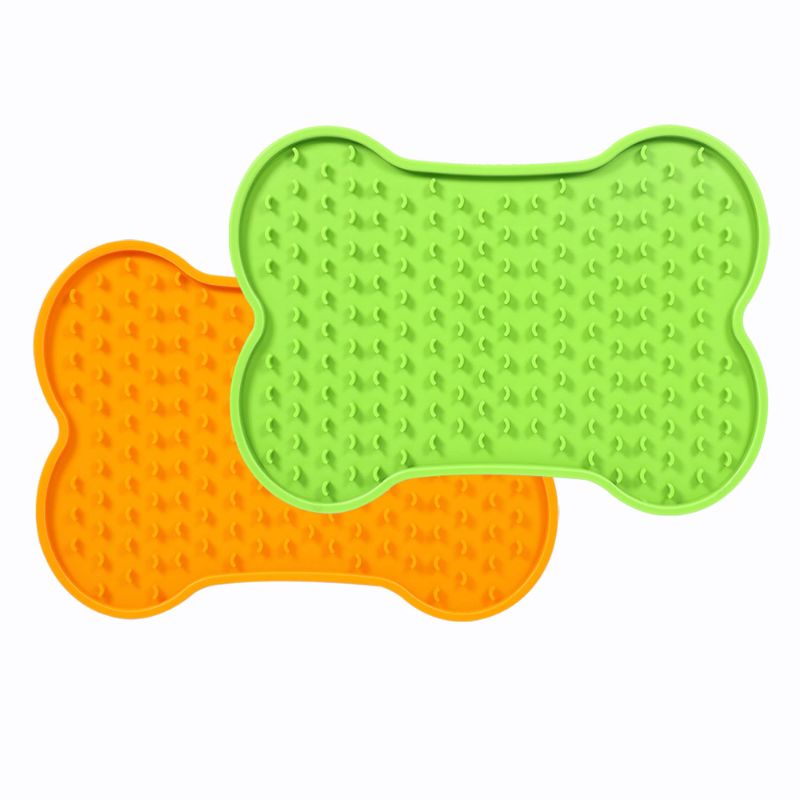 Photo 1 of 2 PACK 
HUSUKU Dog Lick Pad, 2 Pack Dog Food Mat, Bone-Shaped Dog Treat Mat, Boredom and Anxiety Relief Dog Licking Mats Dog Cat Training Perfect for Yogurt, Peanut Butter 1.Green&Orange