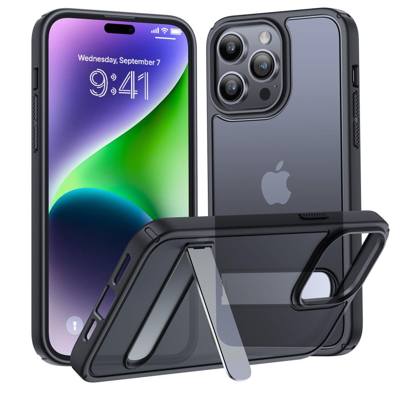 Photo 1 of 2 PACK***Simtect Designed for iPhone 14 Pro Max Case with Stand [Military Drop Protection] [Kickstand Tests] [3 Stand Ways] Slim Translucent Matte iPhone 14 Pro Max Phone Cases for Men Women, Black iPhone 14 Pro Max B-Stand purple