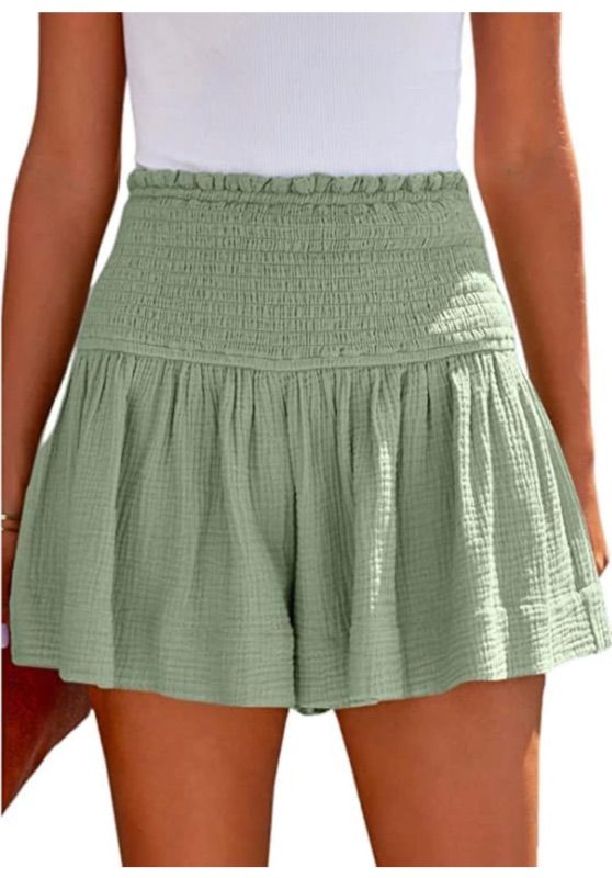 Photo 1 of Heyakso Flowy Shorts for Women High Elastic Waisted Pleated Cute Beach Shorts Casual Cotton Shorts with Lining 2023 Small