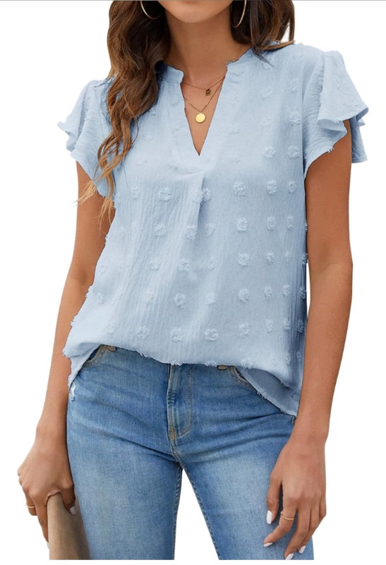 Photo 1 of Blooming Jelly Womens blue Blouse V Neck Ruffle Sleeve Flowy Shirts Dressy Casual Cute Summer Tops XXL