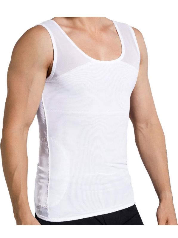 Photo 1 of BANETTETA Compression Shirts for Men Compression Tank Top Men Mens Slimming Under Shirt Mens Compression Shirt Mens Corset (White L)