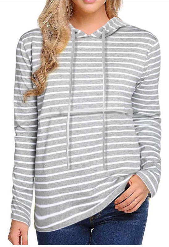 Photo 1 of Rheane Striped Maternity Nursing Hoodie with Long Sleeve/Maternity Sweatshirt for Postpartum Breastfeeding and Pumping