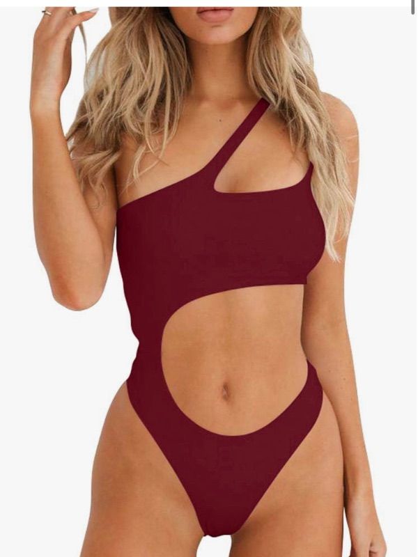 Photo 1 of BEAGIMEG Women's Sexy One Shoulder Bathing Suit Cut Out One Piece Swimsuit small