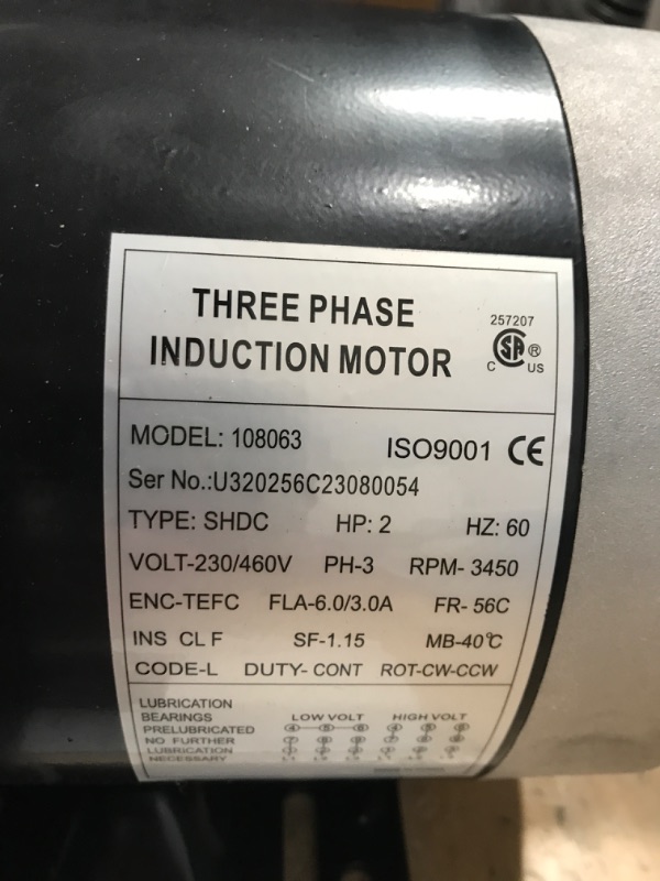 Photo 3 of 2HP Electric Motor 3450 RPM General Purpose Three Phase Motor 230V/460V 56C Frame 5/8"Shaft Diameter CW/CCW Rolled Steel Shell 60 HZ TEFC