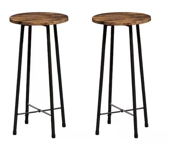 Photo 1 of 24 in. Brown Bar Stools (Set of 2) Bar Height Stools Industrial Tall Bar Chair Round Backless Stools with Metal Legs
