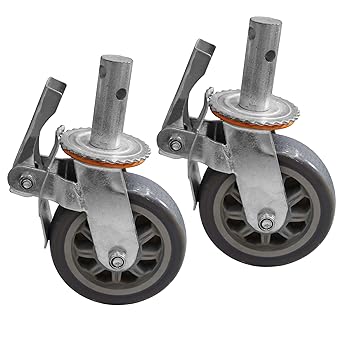 Photo 1 of 2 Pack Scaffolding Caster Wheel 6" OD Scaffold Wheels Set of 2, Heavy Duty Locking Casters 4400LBS Capacity, Dual Locking Rubber Swivel Stem Casters with Brake - Replacement for Scaffold, Shelves
