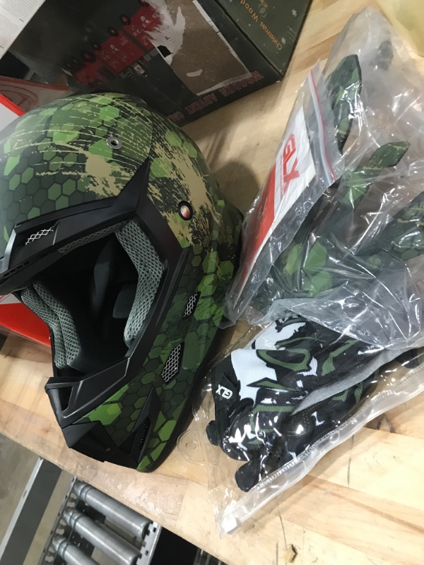 Photo 2 of GLX GX623 DOT Kids Youth ATV Off-Road Dirt Bike Motocross Motorcycle Full Face Helmet Combo Gloves Goggles for Boys & Girls (Camouflage, X-Large) Camouflage X-Large