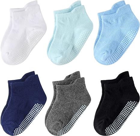 Photo 1 of Dorobios Toddler Girl Socks Baby Non Slip Grip Ankle Cotton Socks with Grippers for Kids Boys 2-3T Colorful 6 Pairs
