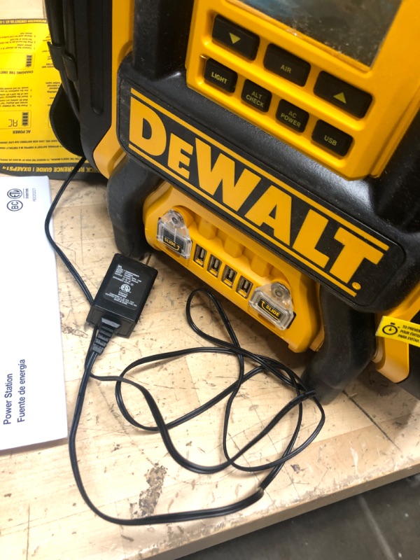 Photo 5 of **UNABLE TO TEST***
DEWALT DXAEPS14 1600 Peak Battery Amp 12V Automotive Jump Starter/Power Station with 500 Watt AC Power Inverter, 120 PSI Digital Compressor, and USB Power , Yellow
