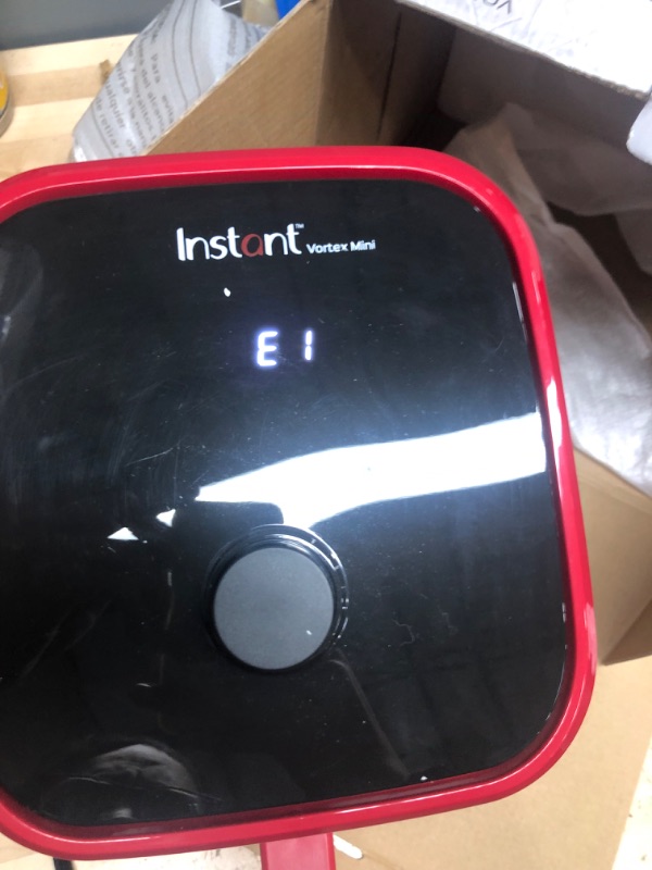 Photo 3 of **SCREEN DISPLAYS  " E1" MESSAGE**
Instant Vortex 4-in-1, 2-QT Mini Air Fryer Oven Combo, From the Makers of Instant Pot with Customizable Smart Cooking Programs, Nonstick and Dishwasher-Safe Basket, App with over 100 Recipes, Red