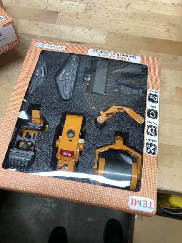 Photo 2 of TEMI Toddler Toys for 3 4 5 6 Years Old Boys, Diecast Construction Toys Pull Back Car, 4 in 1 Excavator, Drill Excavator, Road Roller, Bulldozer, Alloy Metal Car Gifts for Age 3-9 Kids Boys Girls… 4 TAKE APART CARS