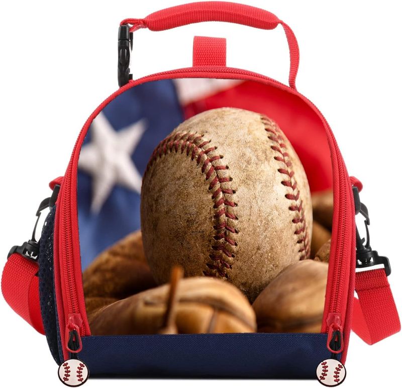 Photo 1 of 7-mi Kids Lunch Box, Insulated Reusable Lunch Bag School Travel Thermal Meal Container Tote for Girls Boys, Baseball Flag