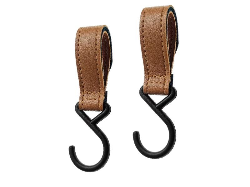 Photo 1 of 2Pcs Plastic Stroller Hooks Clips,Adjustable Length Velcro Buckle,Universal Stroller Hooks for Hanging Bags and Shopping,Strong Weight-Bearing(Brown)