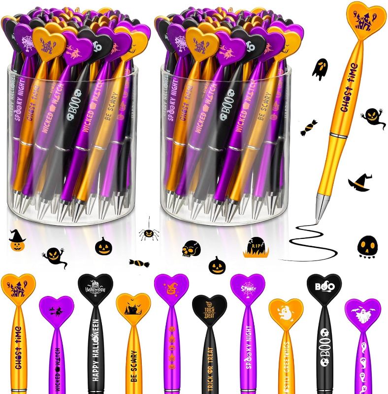 Photo 1 of enceur 200 Pcs Halloween Pens Bulk Pumpkin Ghost Bat Ballpoint Pens Halloween Pencils 1.0 mm Ink Pen Cute Cartoon Black Ghost Ballpoint Pens for Halloween Party Supplies School Office