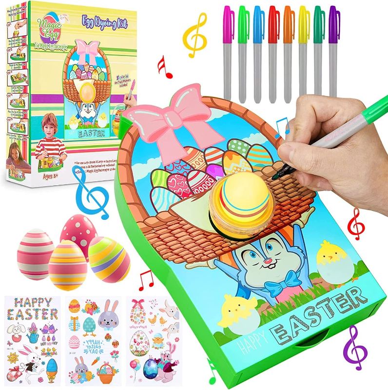 Photo 1 of CRIOLPO Easter Egg Decorating Kit, Cute Bunny DIY Egg Decorator Easter Gift Set, Arts and Crafts Set with Non Toxic Dying Markers Decorating Machine, Plastic Eggs and Stickers for Kids