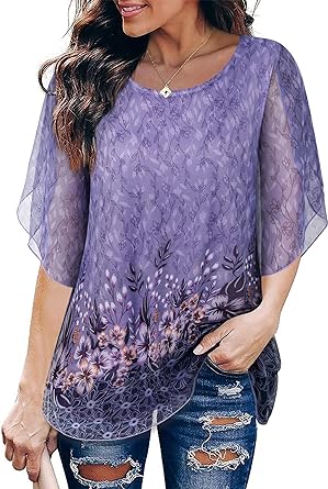 Photo 1 of SeSe Code Womens Ruffle 3/4 Sleeve Mesh Blouses Loose Flowy Tops Stretchy Shirts size 2xl 