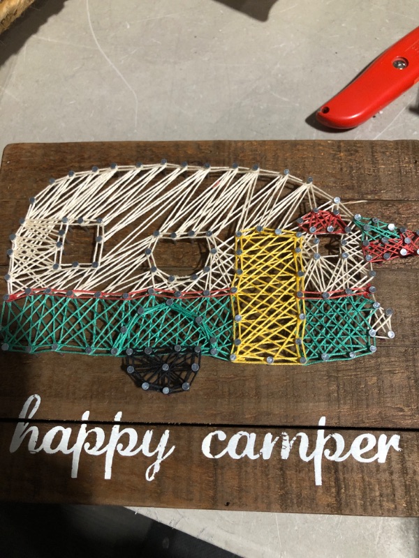 Photo 2 of * used * see all images *
Primitives by Kathy 30458 String Art Wood Box Sign, 10" x 8", Happy Camper