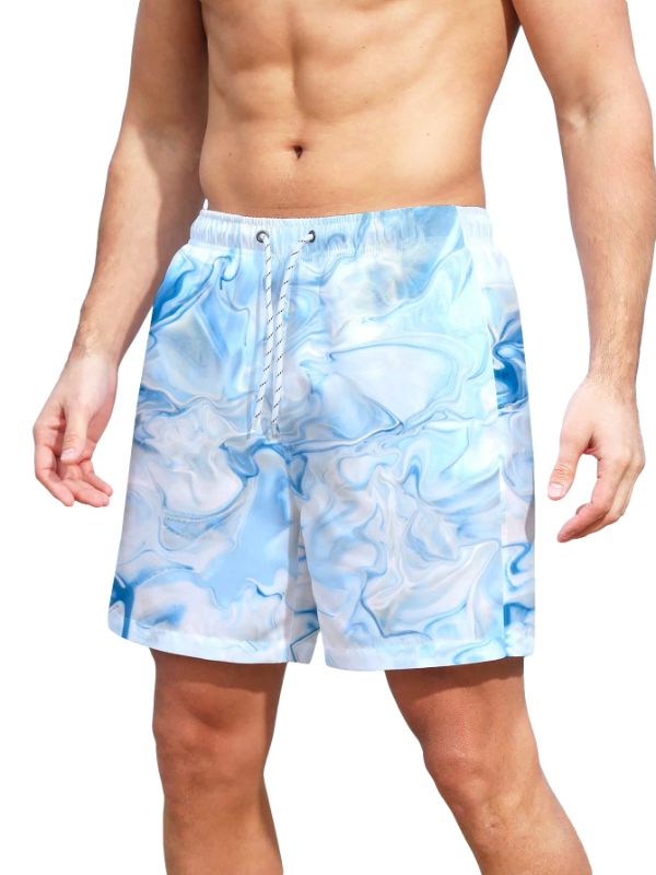 Photo 1 of WDIRARA Men's Marble Print Beach Shorts Drawstring Waist Swim Trunks with Pockets SMALL