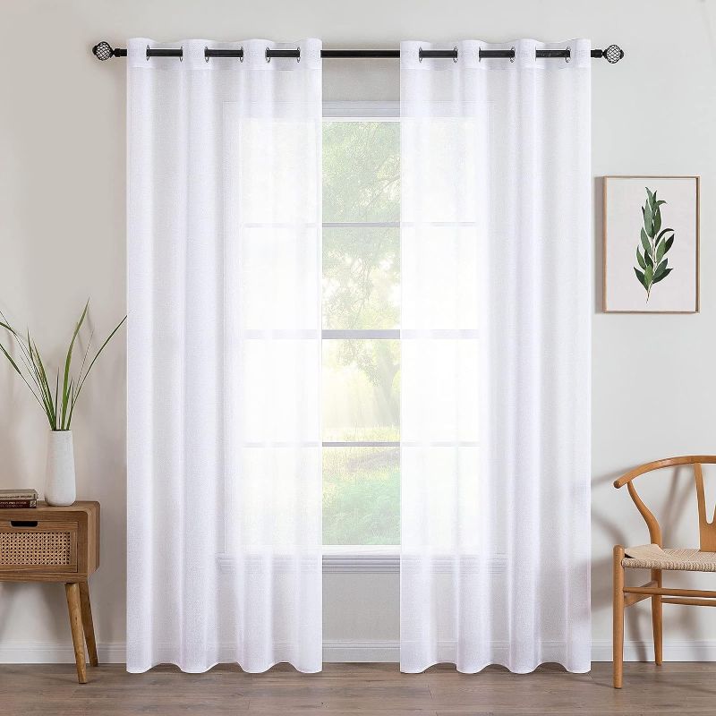 Photo 1 of MIULEE 2 Panels White Semi Sheer Window Curtains 72 Inches Long Elegant Decoration Grommet Top Window Voile Panels/Drapes/Treatment Linen Textured Panels for Bedroom Living Room (54X72 Inches)
