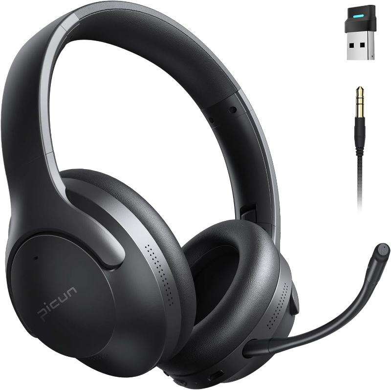 Photo 1 of Picun Wireless Gaming Headsets with Active Noise Cancelling, 2.4Ghz/Bluetooth Over Ear Headphones with Detachable Boom Mic, 3D Surround Sound, 50H Playtime for PC, PS5/PS4, Laptop, Cellphones, Black
