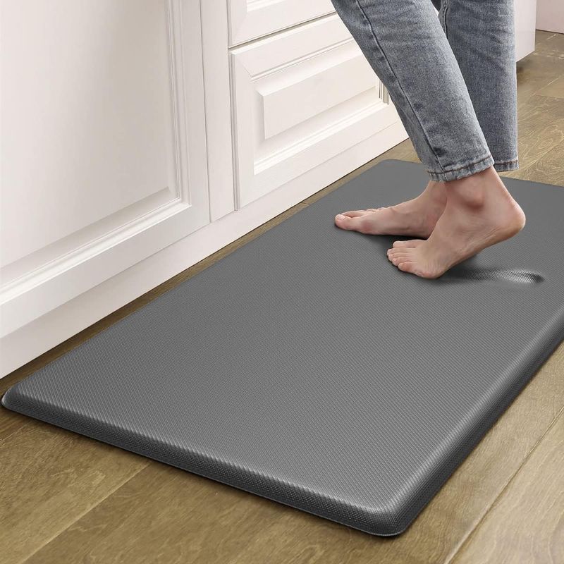 Photo 1 of  Kitchen Floor Mats Cushioned Anti Fatigue One Piece,Waterproof Anti Fatigue Mat Standing Desk,0.75"Heavy Duty Ergonomic Anti Fatigue Mat Standing Desk for Work Station, Sink(17.3" x 28",Grey)
