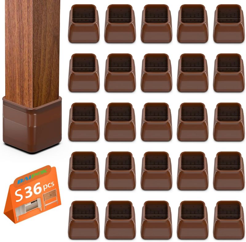 Photo 1 of 36Pcs Square Chair Leg Floor Protectors, Chair Leg Protectors for Hardwood Floors, Furniture Sliders for Chair Legs, Felt Furniture Pads Floor Protectors, Silicone Chair Leg Caps Covers, Small(Brown)
