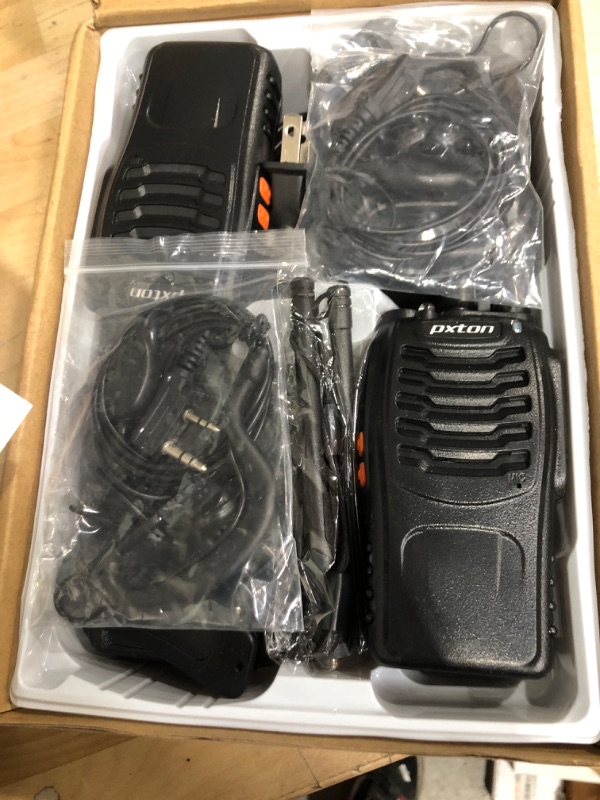 Photo 2 of pxton Walkie Talkies Rechargeable Long Range Two-Way Radios with Earpieces,2-Way Radios UHF Handheld Transceiver Walky Talky with Flashlight Li-ion Battery and Charger?2 Pack?