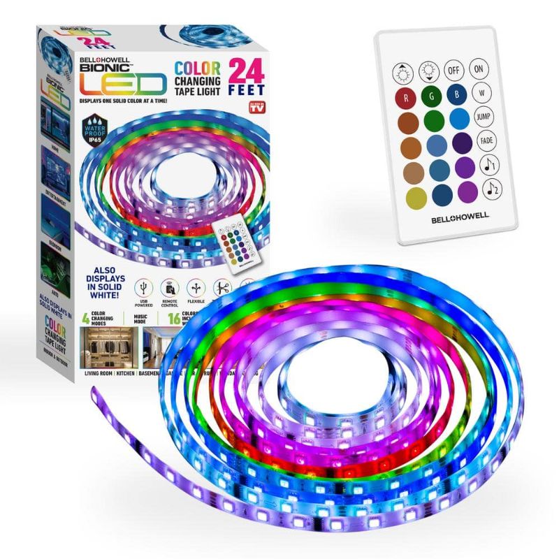 Photo 1 of Bell + Howell 24 Ft. 95 Lumens 4-Watt 16-Colors 4 Modes 222 LEDs Strip Light Tape Light with Remote Control
