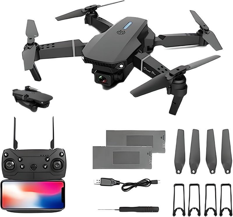 Photo 1 of * MINOR DAMAGE* E88 Pro Drone with 4K Camera, WiFi FPV 1080P HD Dual Foldable RC Quadcopter Altitude Hold, Headless Mode, Visual Positioning, Auto Return Mobile App Control, Black, 7.83 x 7.17 x 2.87 inches
