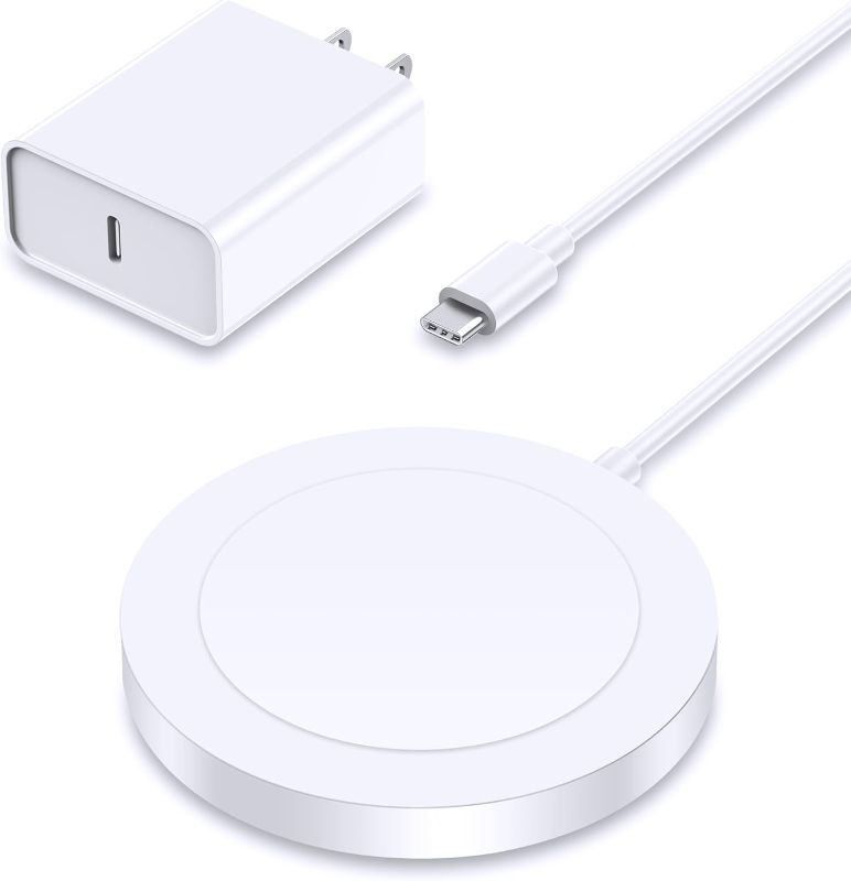 Photo 1 of Magnetic Wireless Charger: Mag-Safe iPhone Charging Pad Compatible with iPhone 15 Pro Max Plus 14 Pro Max Plus 13 Pro Max 12 Pro Max - Mag Charger Pad for AirPods Pro 3 2 with 20W Type-C PD Adapter
