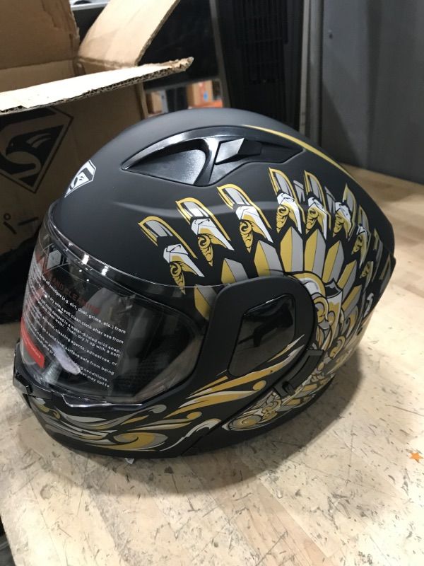 Photo 1 of 1pc Black & Gold Motorcycle Helmet, Electric Vehicle Helmet For Off-road Motorcycle, Racing - XL 