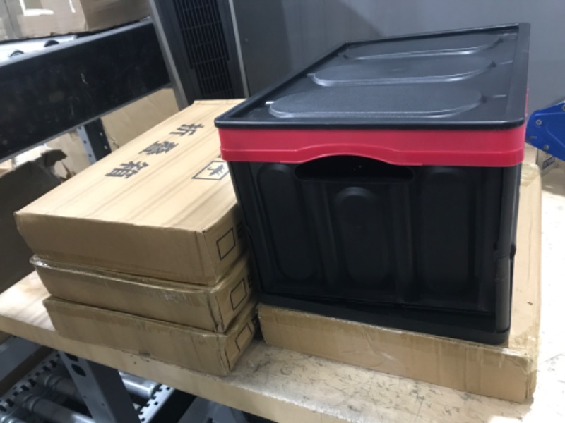 Photo 1 of 30L Collapsible Durable Plastic Storage Box Stackable Folding Utility Crates with Lid Black Color - 4 pack 
