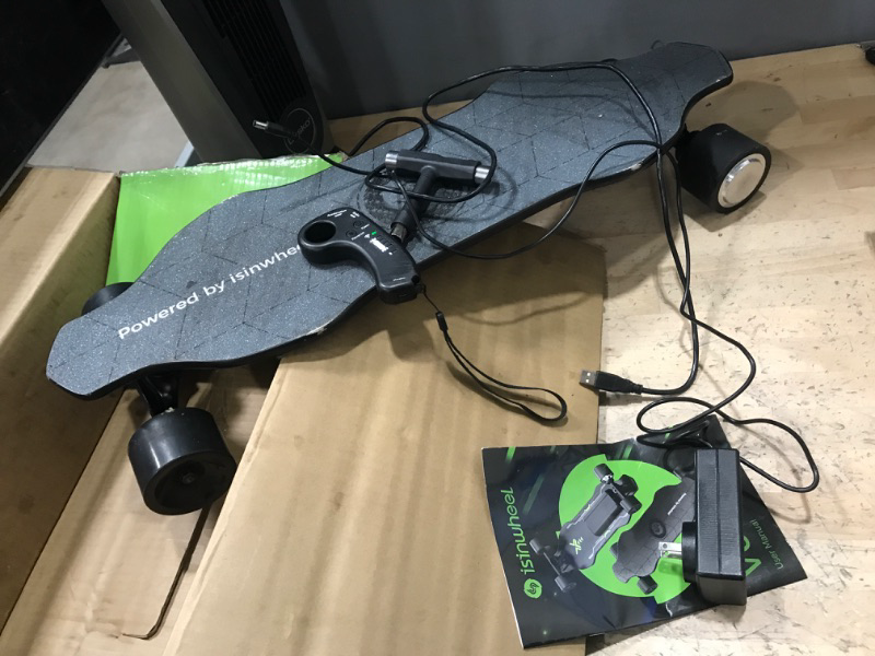 Photo 2 of ***see notes***isinwheel V8 Electric Skateboard with Remote, 1200W Brushless Motor, 30 Mph Top Speed & 12 Miles Range, Replaceable Battery, Electric Longboard for Adults ?Teens with Green Ambient Light V6-450W