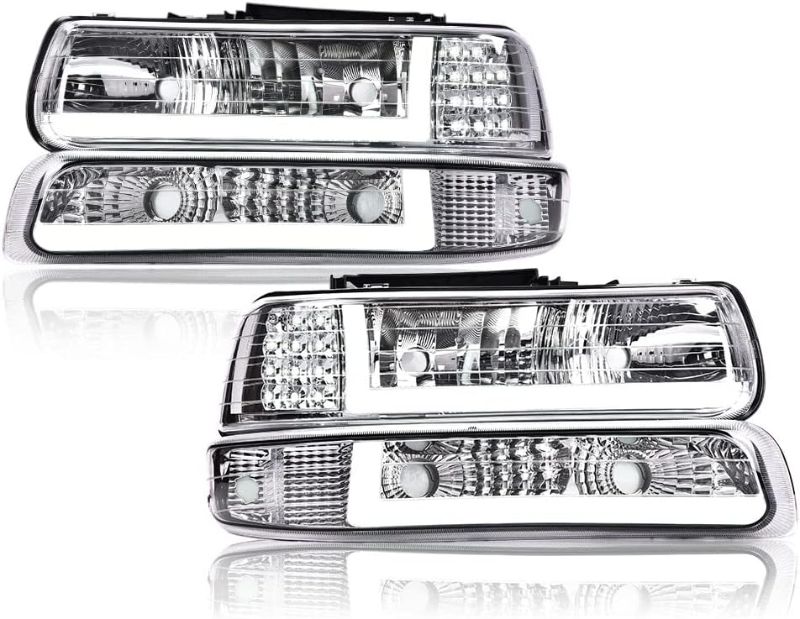 Photo 1 of PIT66 Headlights, Compatible with 99-02 Chevy Silverado 1500 2500/01-02 Silverado 1500HD 2500HD 3500/00-06 Tahoe Suburban 1500 2500 Clear Lens Chrome Housing Clear Reflector Clear lens Chrome Housing Clear Reflector Basic Style