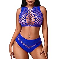 Photo 1 of Avidlove Womens Lingerie Fishnet Dress Mesh Badydoll Fishnet 2 piece Bodysuit See Through Chemise blue
