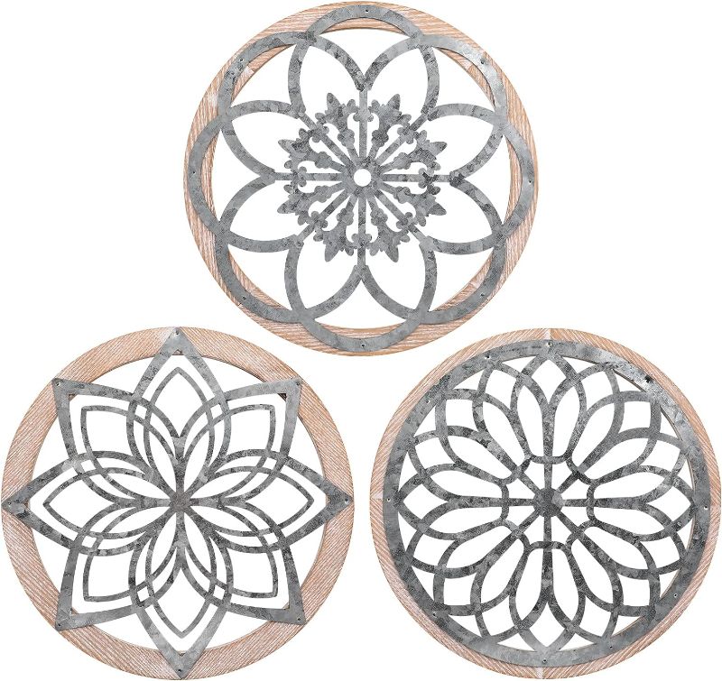 Photo 1 of BIGKJYBC 3 Pieces Thicken Farmhouse Wall Decor Rustic Wood Round Wall Art Hanging Decoration for Living Room Bedroom Home Indoor Outdoor Office Apartment Size 11.8 * 11.8in
