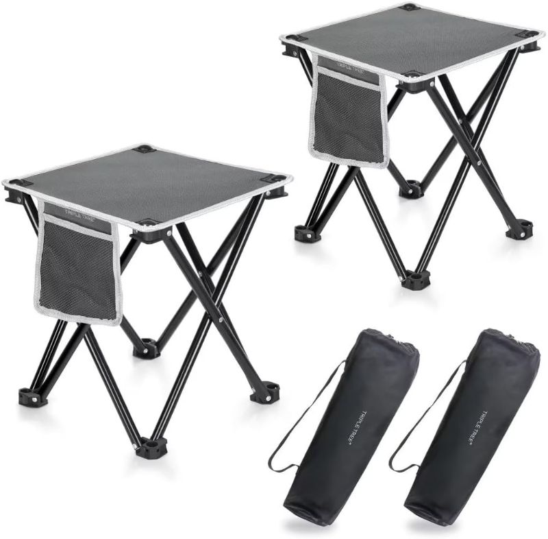 Photo 1 of 2 Pack Camping Stool, 13.8 Inch Portable Folding Stool for Outdoor Walking Hiking Fishing 400 LBS Capacity with Carry Bag
