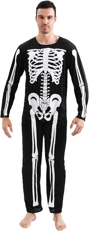 Photo 1 of JQMAO Halloween Clearance Skeleton Halloween Costumes for Men Adult 3D Skull Bone Jumpsuit Dress Up Cosplay Carnival Party (Skeleton Costume Adult, L-